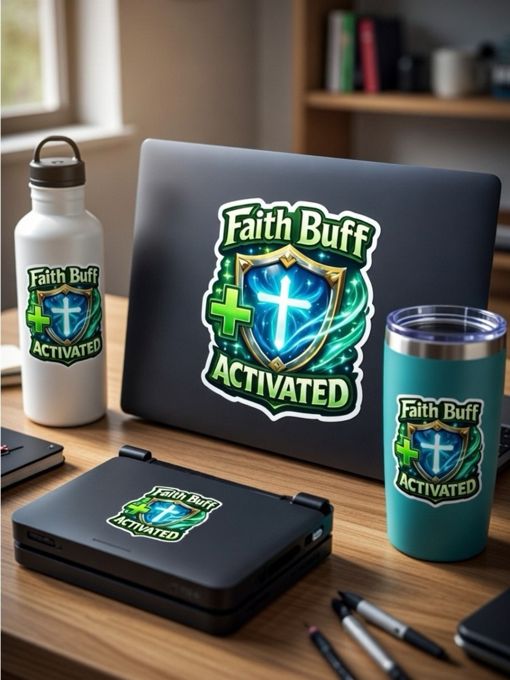 Faith Buff Activated Shield Sticker - Green & Teal